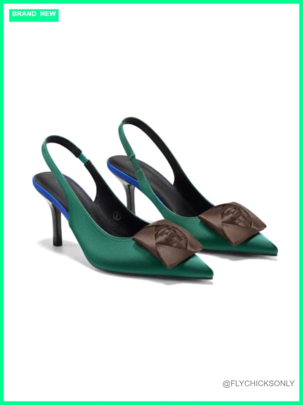 Womens Pointed Toe Slingback Heels Satin Flower Dress Pumps 3 Inch
